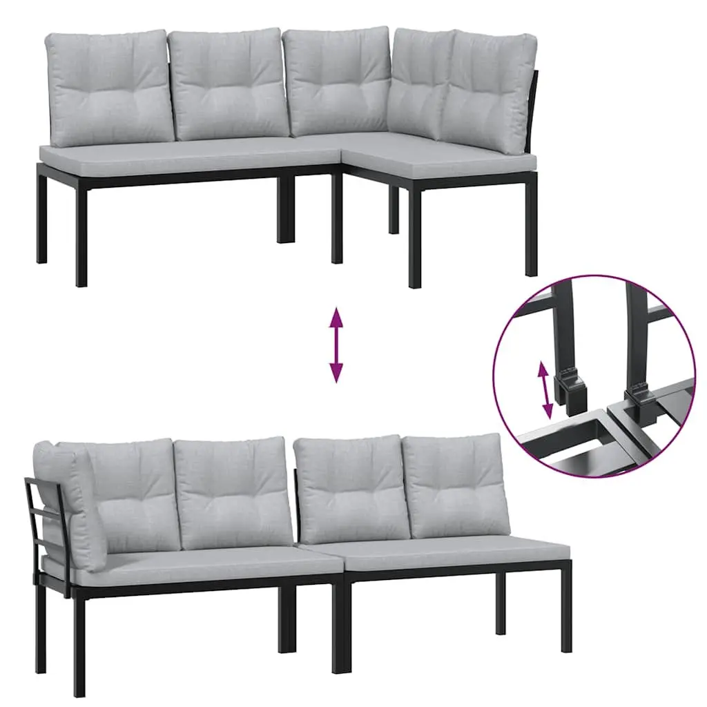 Garden Sofa Set 7 Piece Outdoor Furniture Black Steel Frame Patio Seating with