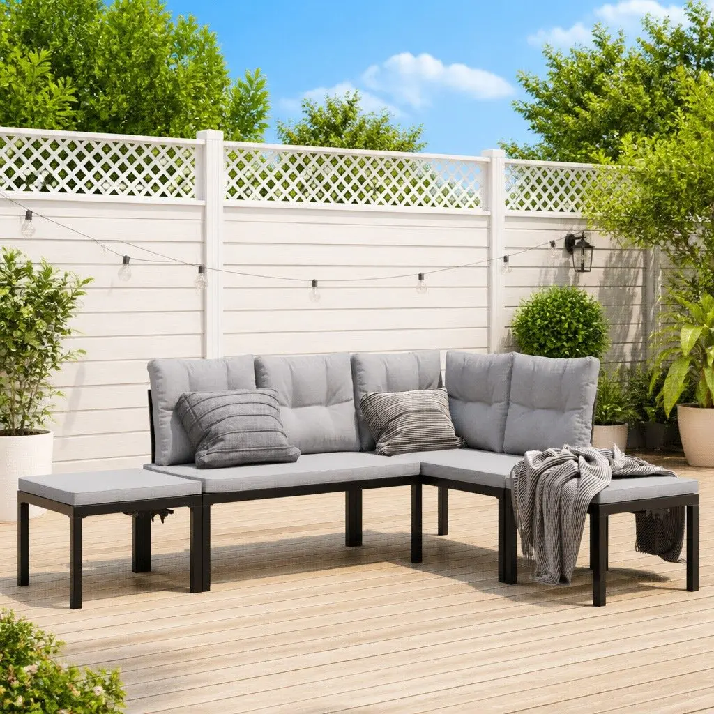 4 Piece Garden Sofa Set Outdoor Furniture Light Grey