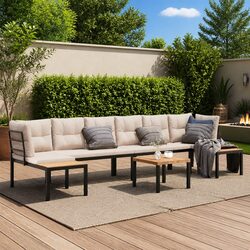Garden Sofa Set 5 Piece Outdoor Furniture Taupe Cushions Steel Frame Patio