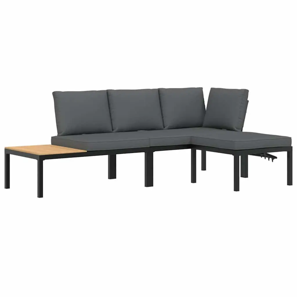 3 Piece Modular Outdoor Garden Sofa Set with Cushions Side Table Black