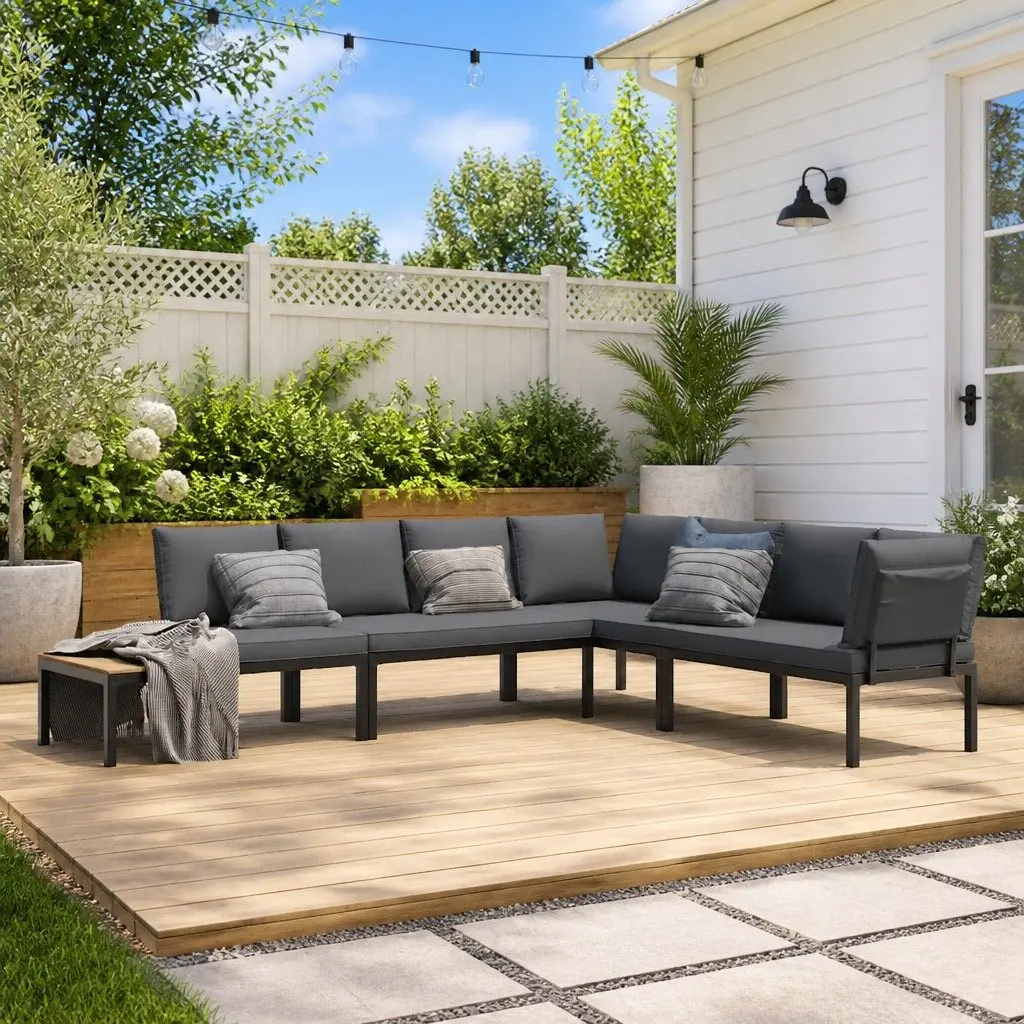 Modular Outdoor Garden Sofa Set 4 Piece Aluminium Construction with Cushions Black