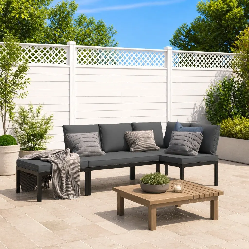 Garden Sofa Set 3 Piece Outdoor Furniture Patio Seating Black Aluminium Cushions