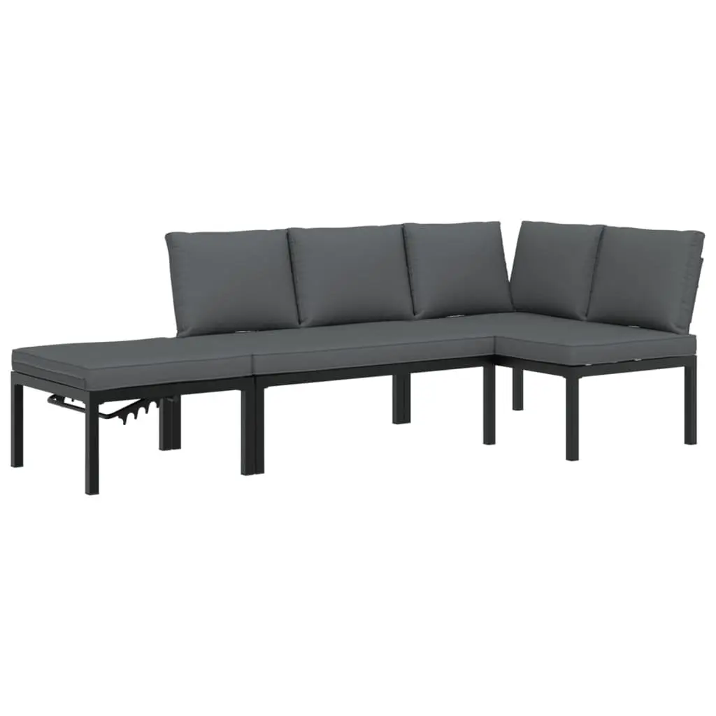 Garden Sofa Set 3 Piece Outdoor Furniture Patio Seating Black Aluminium Cushions