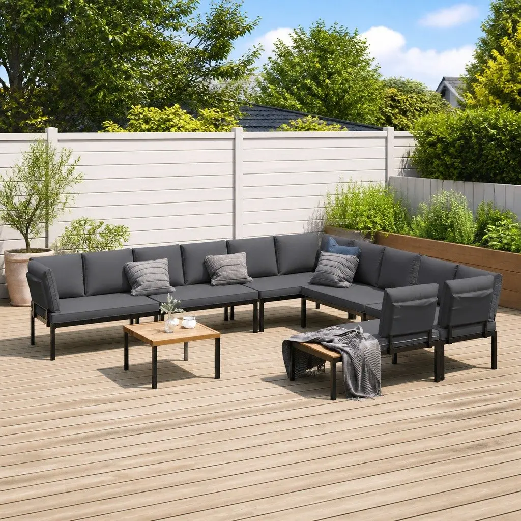 7 Piece Outdoor Garden Sofa Set Aluminium Black with Cushions