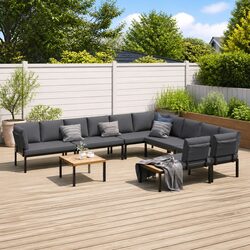 7 Piece Outdoor Garden Sofa Set Black Aluminium with Cushions Patio Furniture