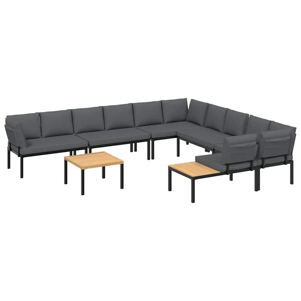 7 Piece Outdoor Garden Sofa Set Aluminium Black with Cushions