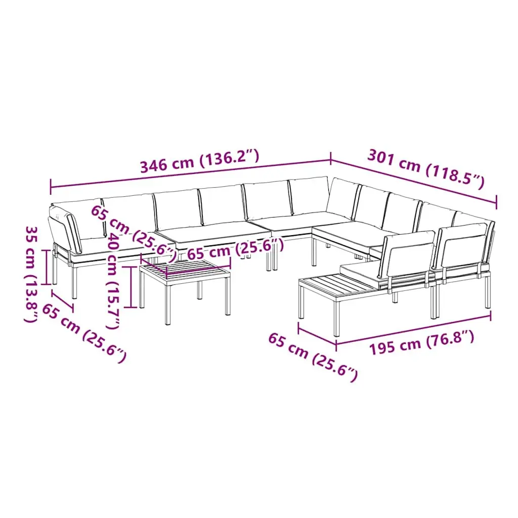 7 Piece Outdoor Garden Sofa Set Aluminium Black with Cushions