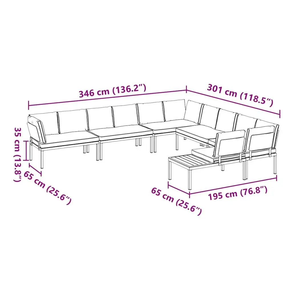 Modular Garden Sofa Set 6 Piece Aluminium Black