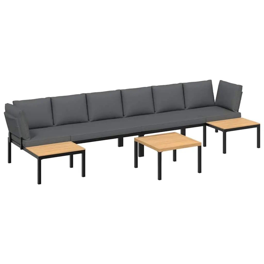 Outdoor Garden Sofa Set 5 Piece Black Aluminium Patio Furniture with Cushions