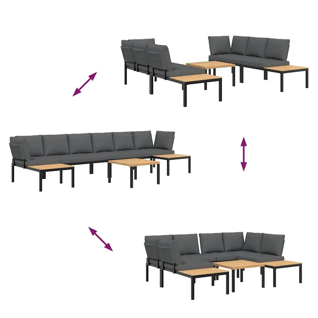 Outdoor Garden Sofa Set 5 Piece Black Aluminium Patio Furniture with Cushions