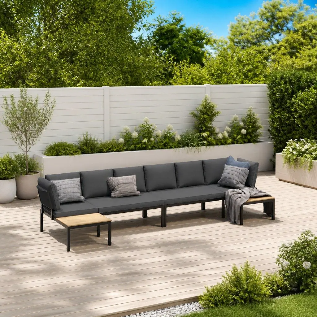 Modular Outdoor Sofa Set 4 Piece Black Aluminium with Cushions and Side Table