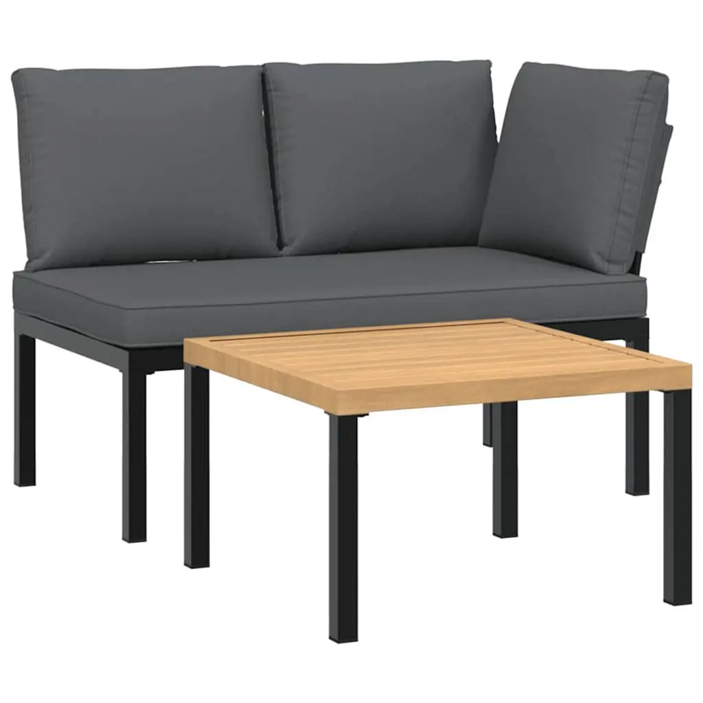 Garden Sofa Set 2 Piece Outdoor Furniture Patio Black Aluminium with Cushions