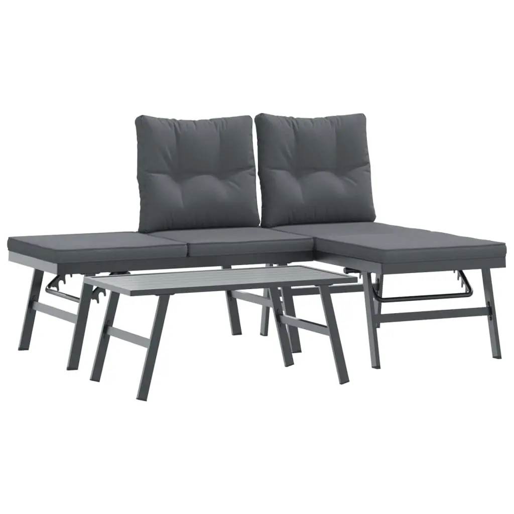 3 Piece Garden Bench Set Adjustable Lounger Outdoor Patio Furniture with