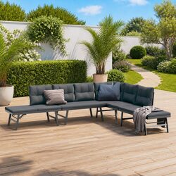 Garden Bench Set 4 Piece Outdoor Furniture Steel Frame Cushions Black Patio