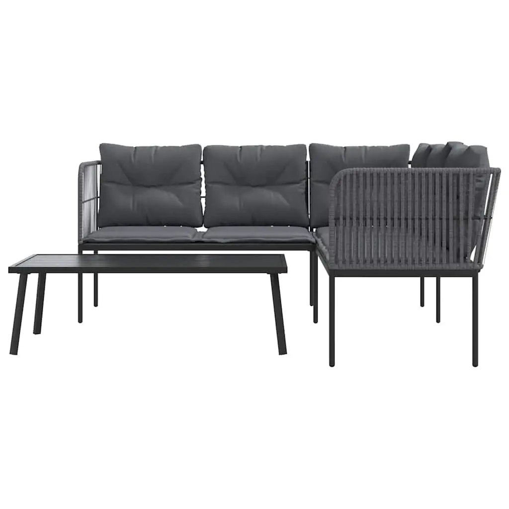 Garden Sofa Set Black Steel Textilene Outdoor Furniture with Cushions