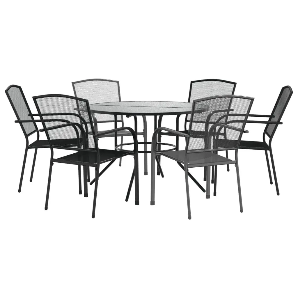 Stackable Garden Chair Set 7 Piece Powder-coated Steel Frame Mesh Table