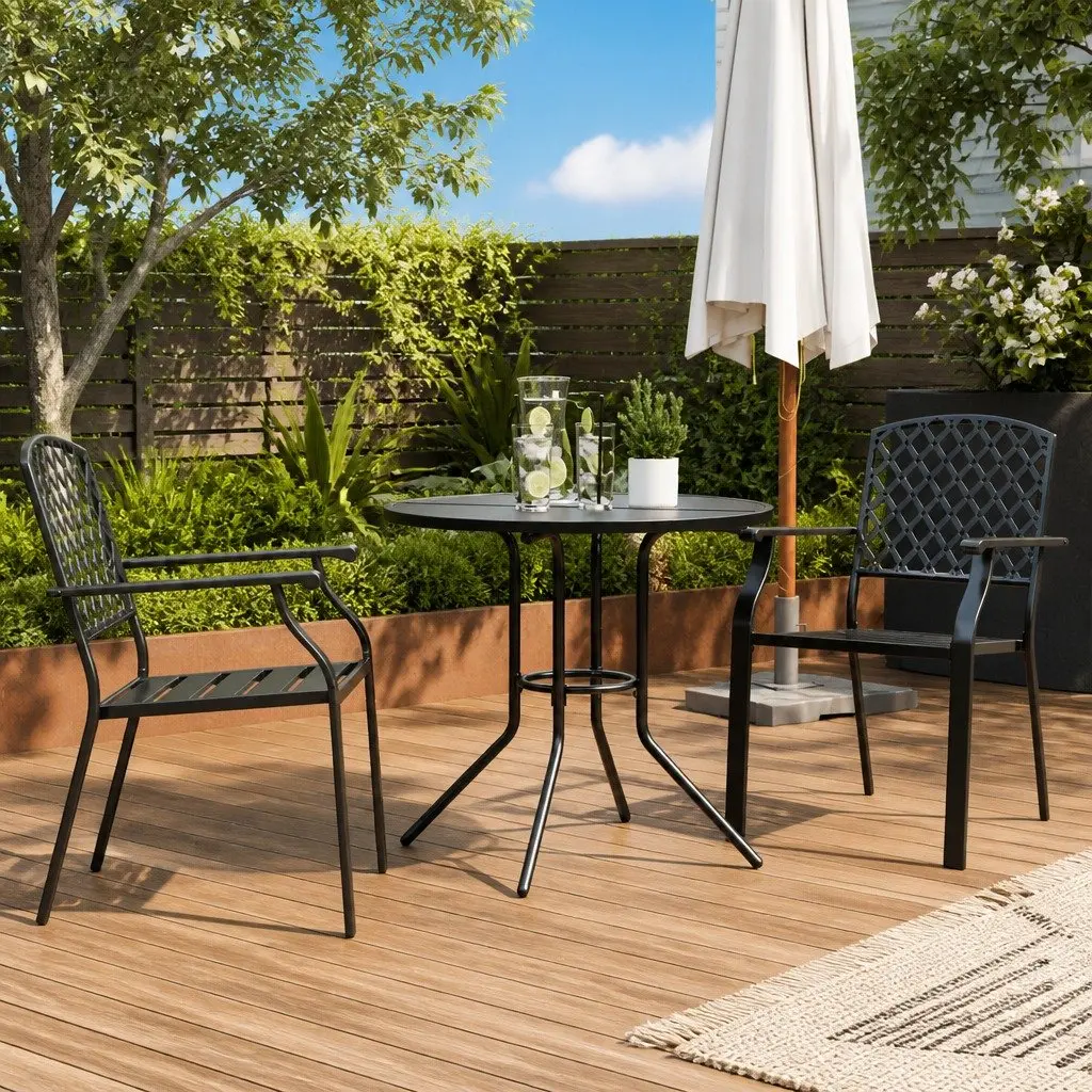 Stackable Garden Chair Set Anthracite Bistro Style 3 Piece