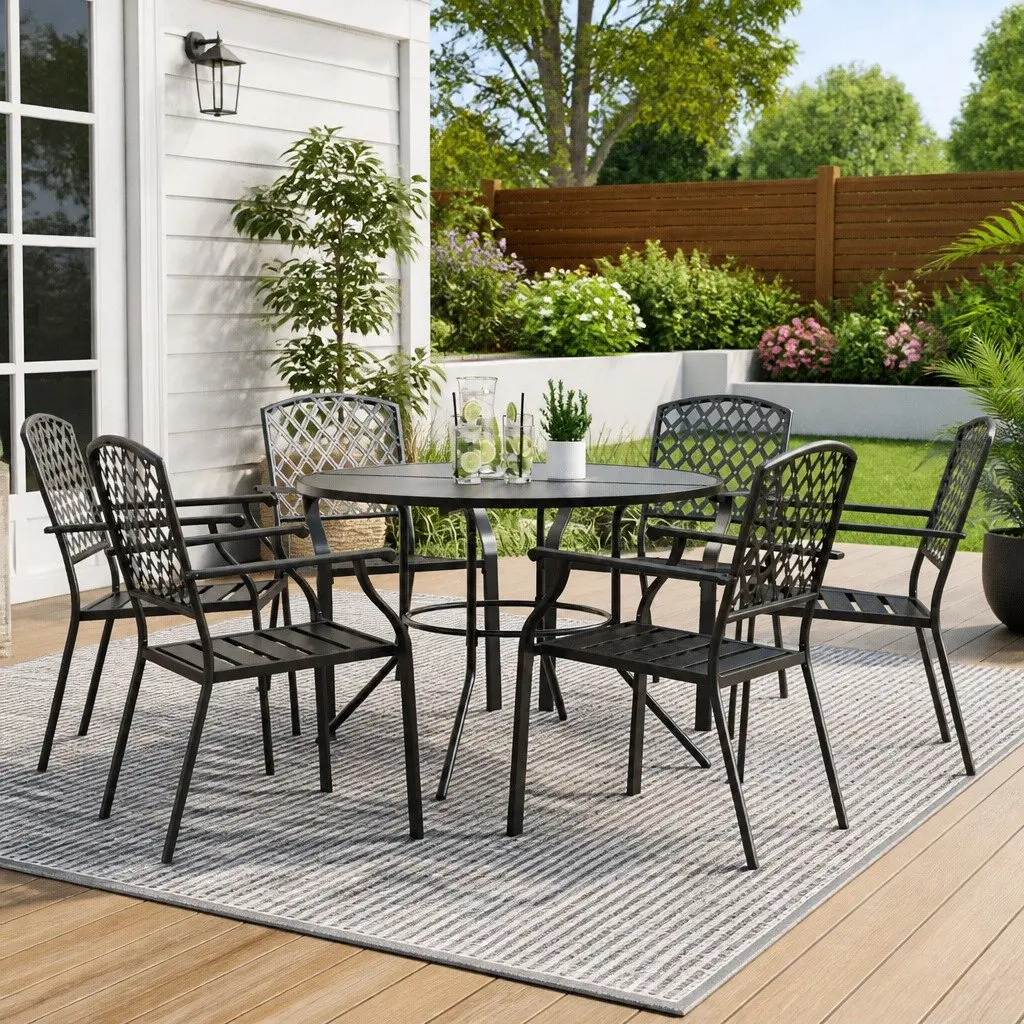 Outdoor Garden Chair Set 7 Piece Anthracite Stackable Bistro Furniture Patio