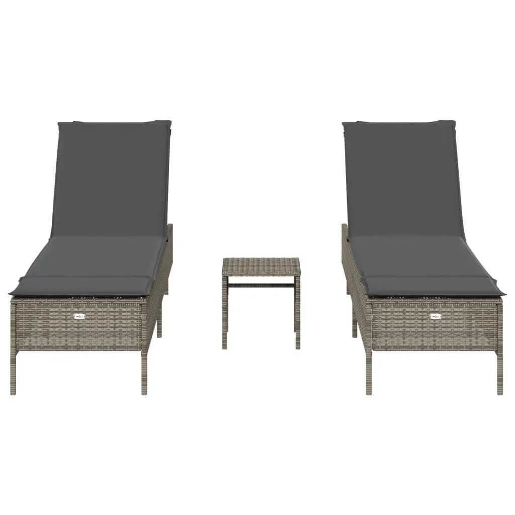 Sun Lounger Set Adjustable Backrest 3 Piece Outdoor Seating Grey