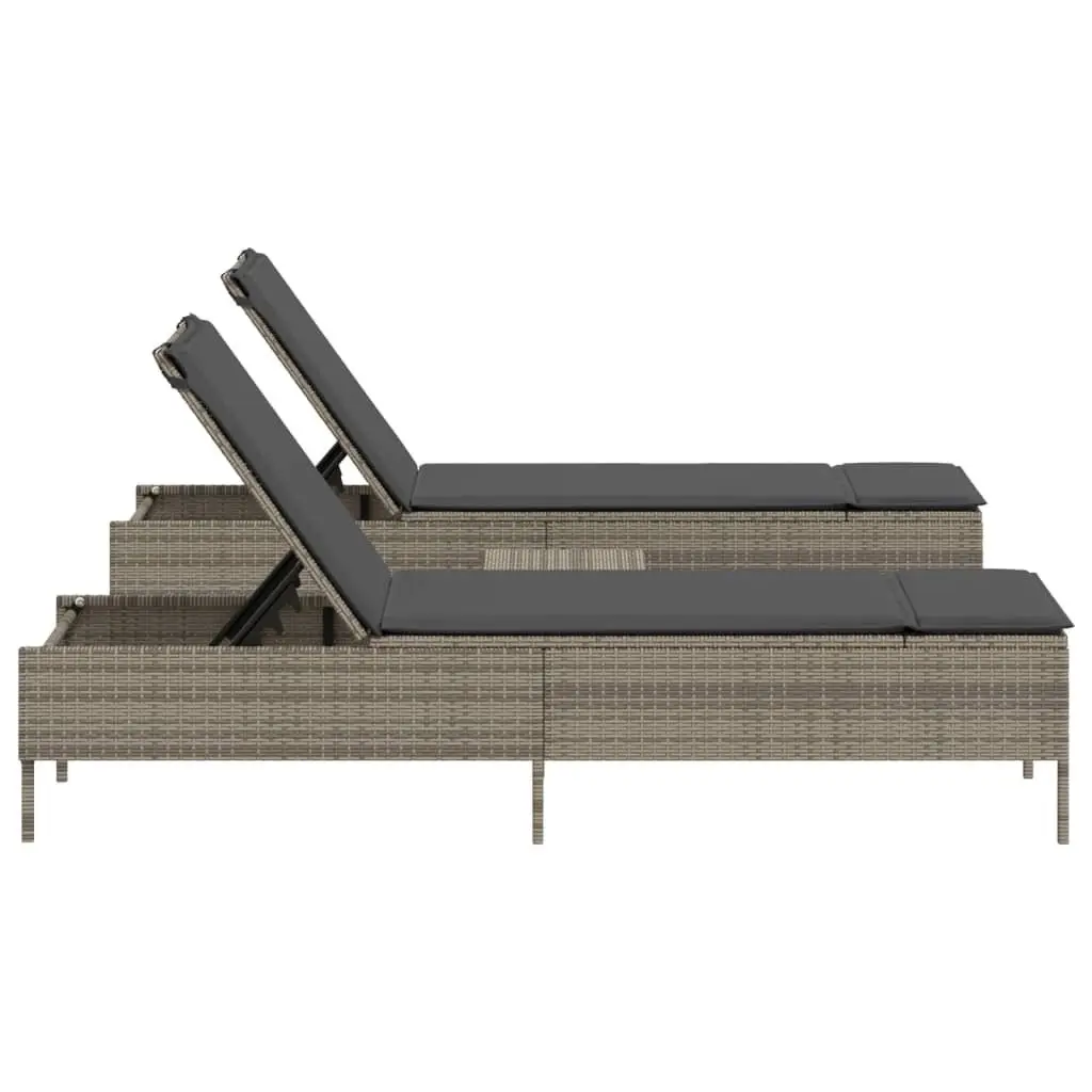 Sun Lounger Set Adjustable Backrest 3 Piece Outdoor Seating Grey