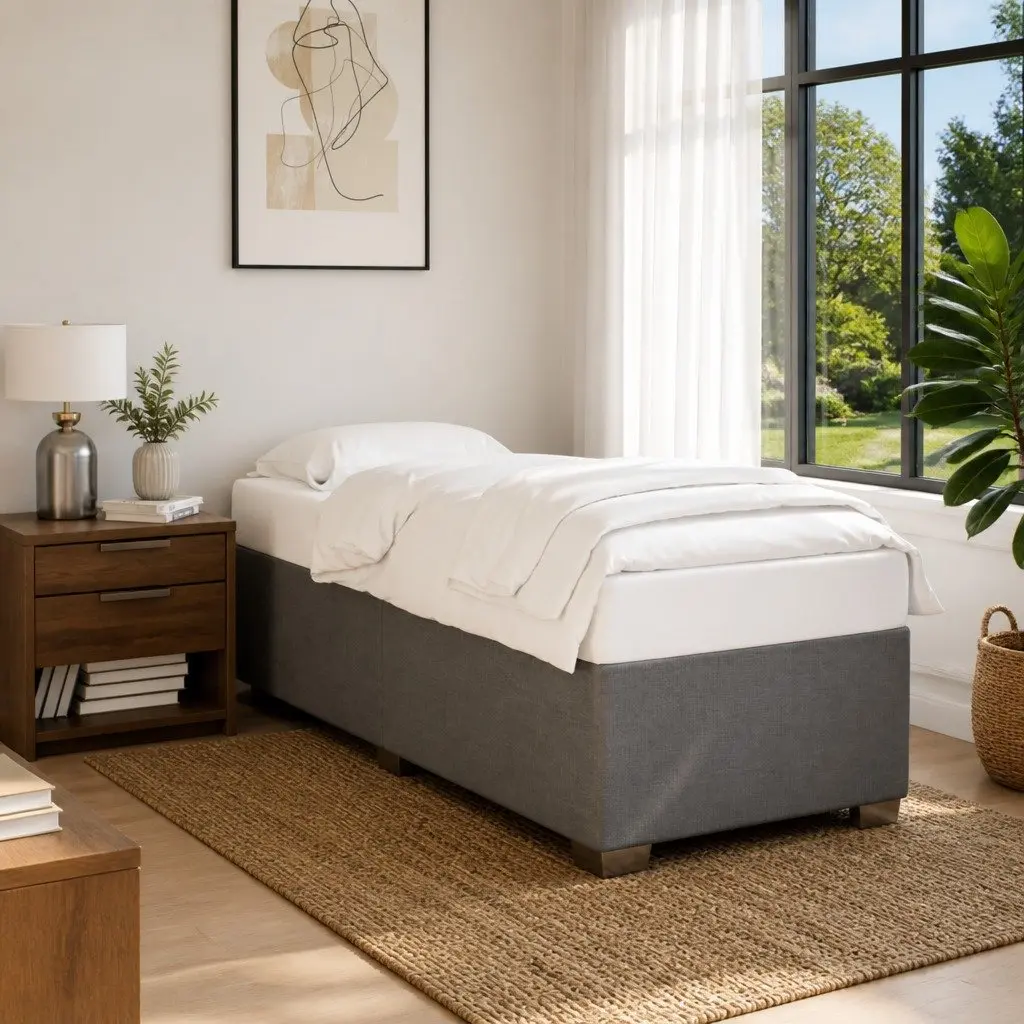 Grey Polyester Fabric Bed Frame Slatted Base 90x190cm
