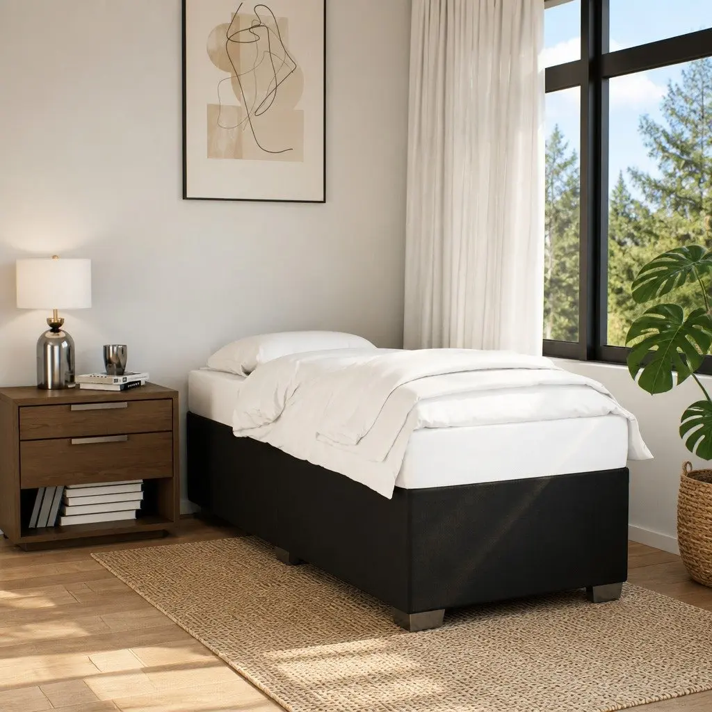 Bed Frame Black Fabric Upholstered 90x190 cm Slatted Base Support