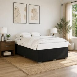 Double Bed Frame Black Fabric Upholstered Slat Support Bedroom Furniture