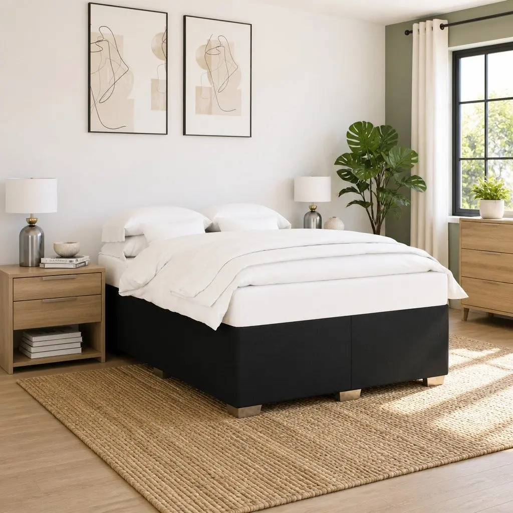 Queen Bed Frame Black Fabric Upholstered Polyester Size