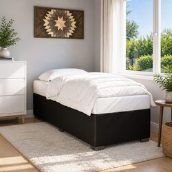 King Single Bed Frame Black Faux Leather Slats Support Bedroom Furniture