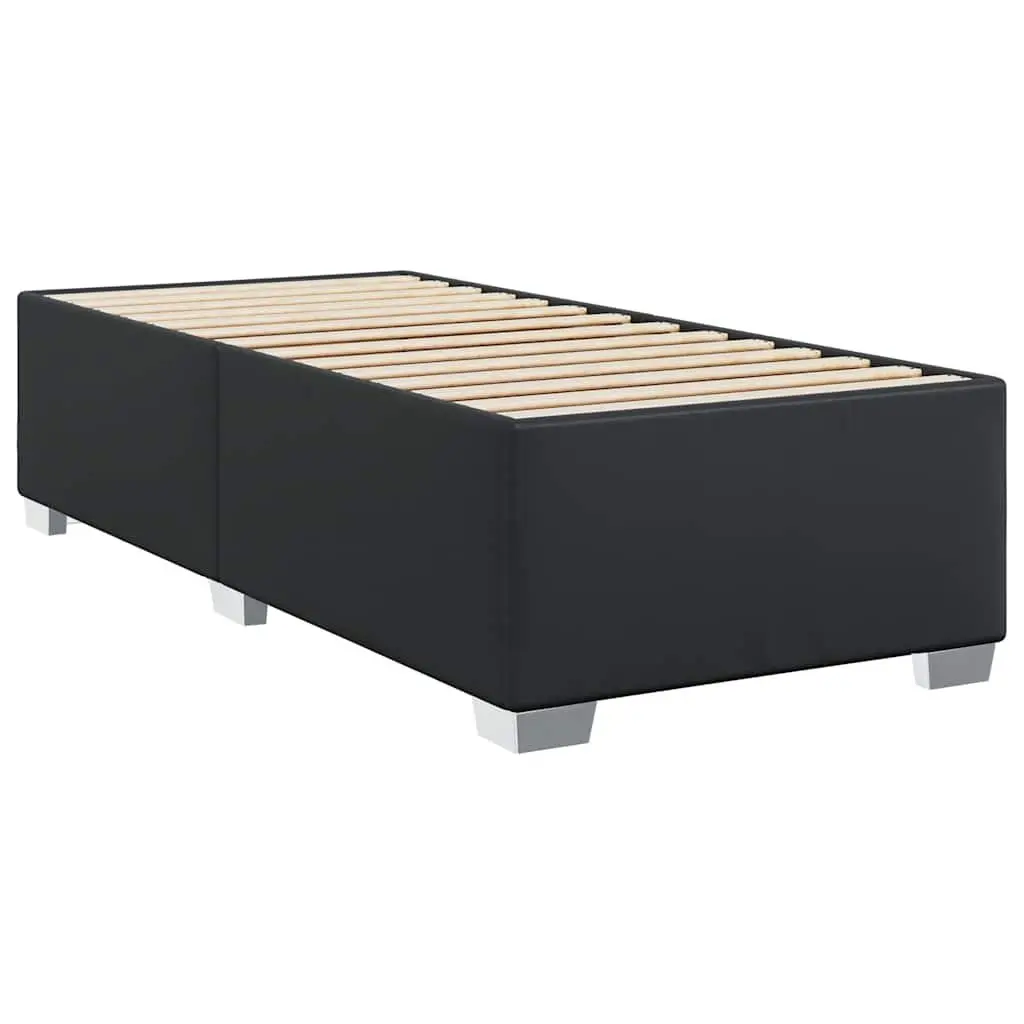 King Single Bed Frame Faux Leather Upholstery Black Supportive Slats
