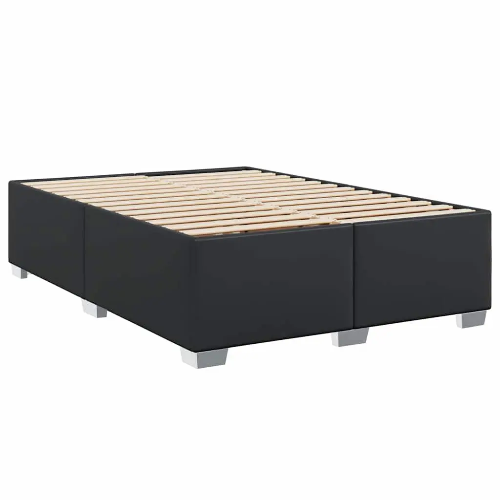 Double Bed Frame Faux Leather Black Slat Support System