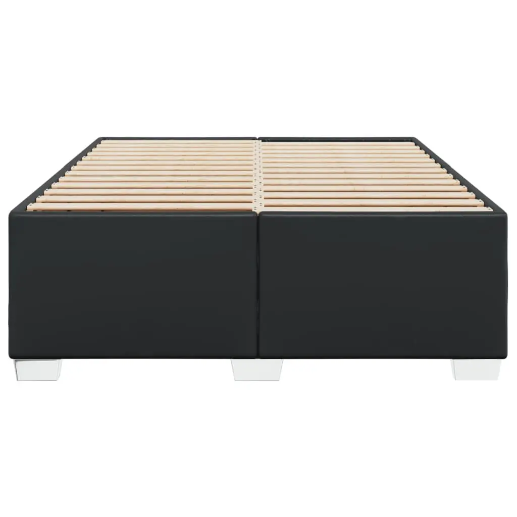Double Bed Frame Faux Leather Black Slat Support System