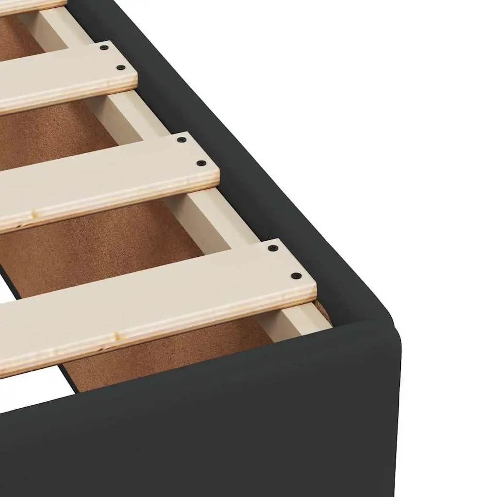 Double Bed Frame Faux Leather Black Slat Support System