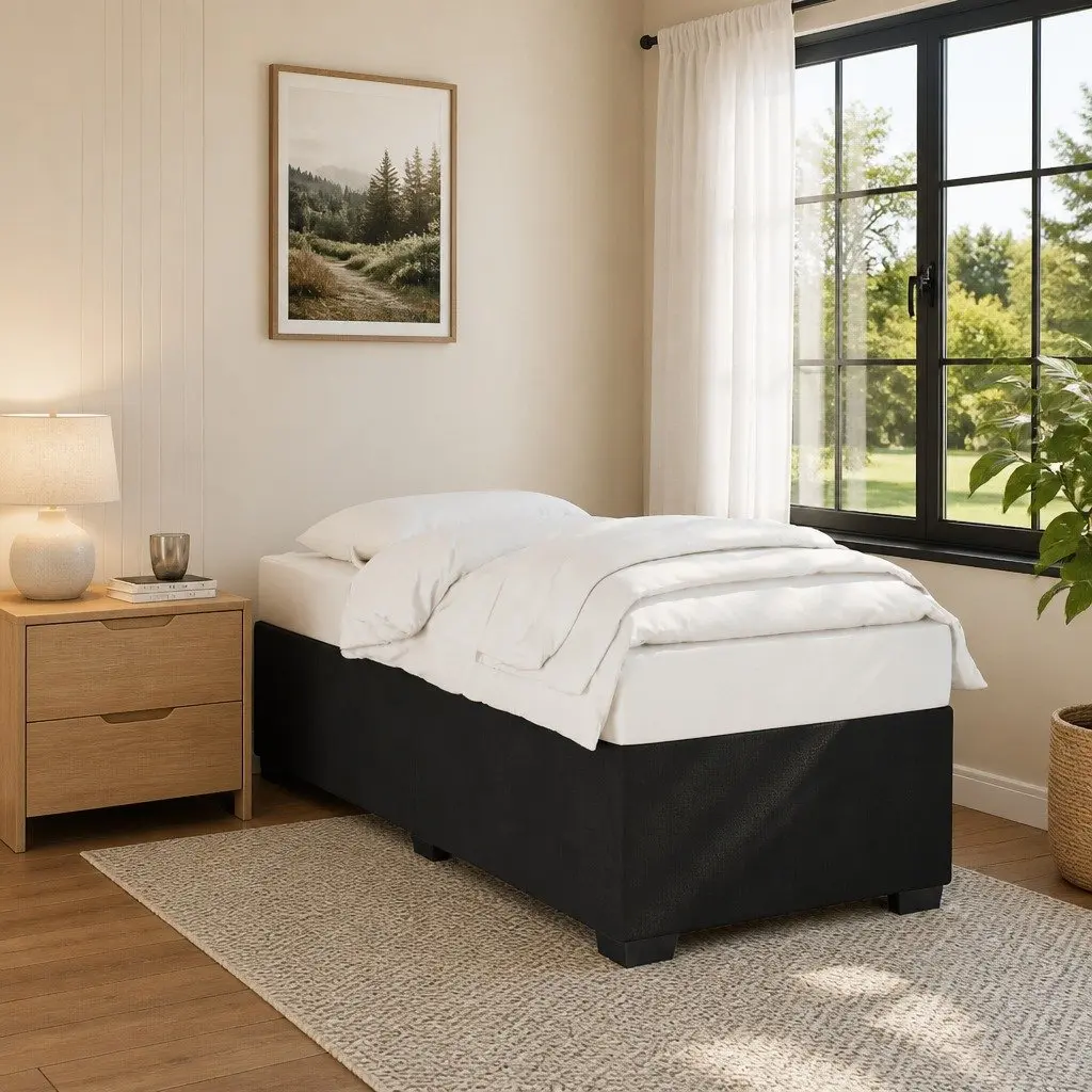King Single Bed Frame Black Velvet Upholstered with Integrated Slats Support
