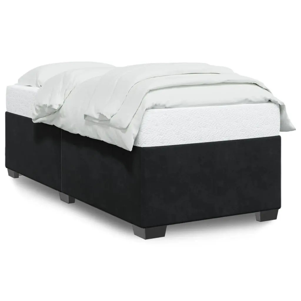King Single Bed Frame Black Velvet Upholstered with Integrated Slats Support