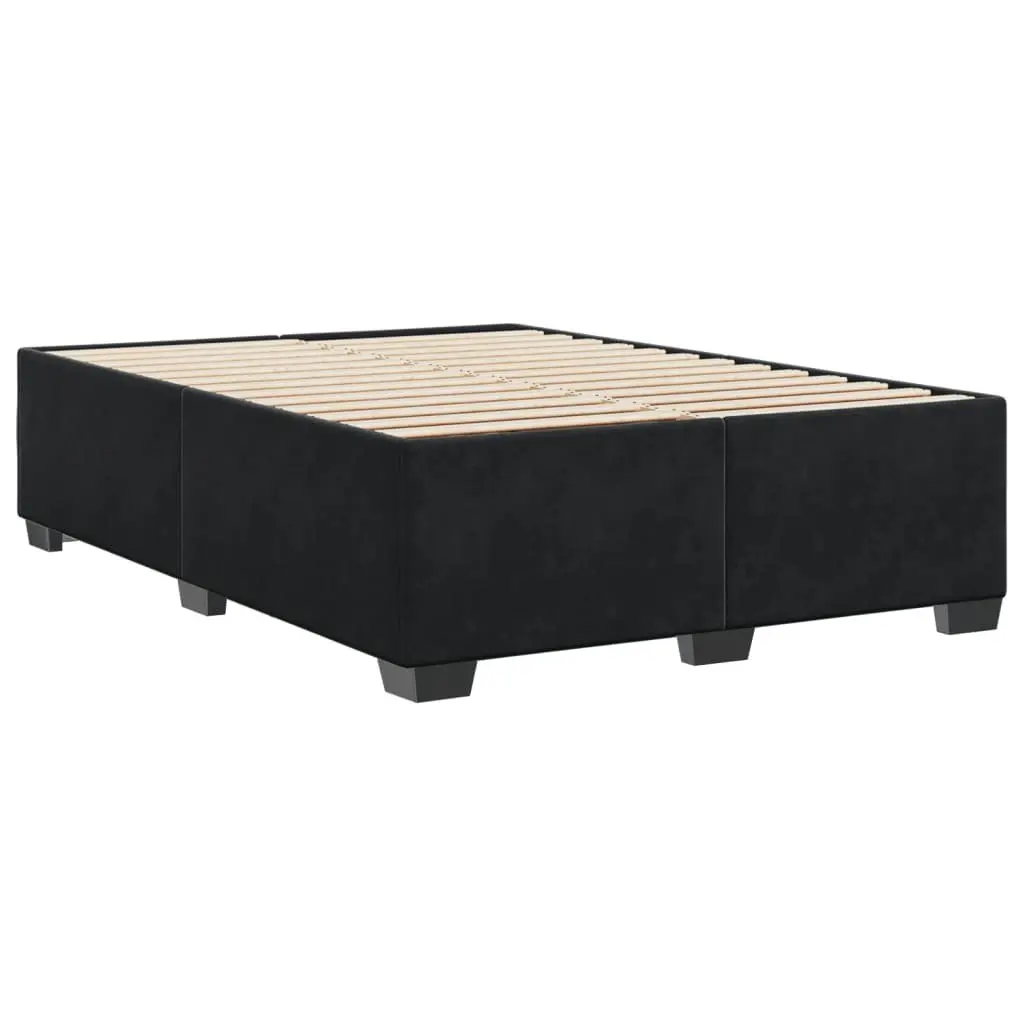Double Bed Frame Black Velvet Upholstered Sturdy Feet Slat Support Bedroom