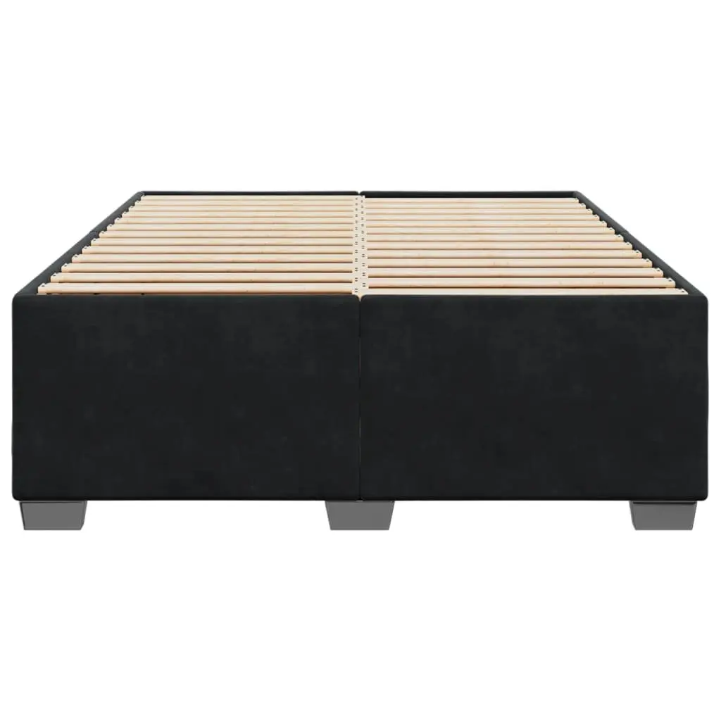Queen Size Bed Frame Upholstered in Soft Black Velvet with Wooden Slats for Bedroom Furniture