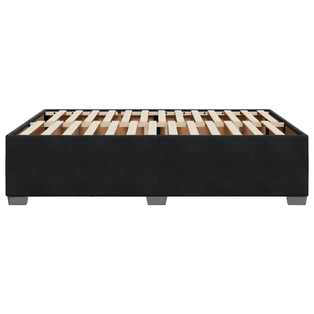 Queen Size Bed Frame Upholstered in Soft Black Velvet with Wooden Slats for Bedroom Furniture