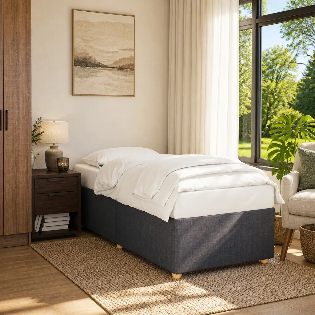 Grey Fabric Bed Frame with Slatted Base 90x190 cm for Bedroom Furniture