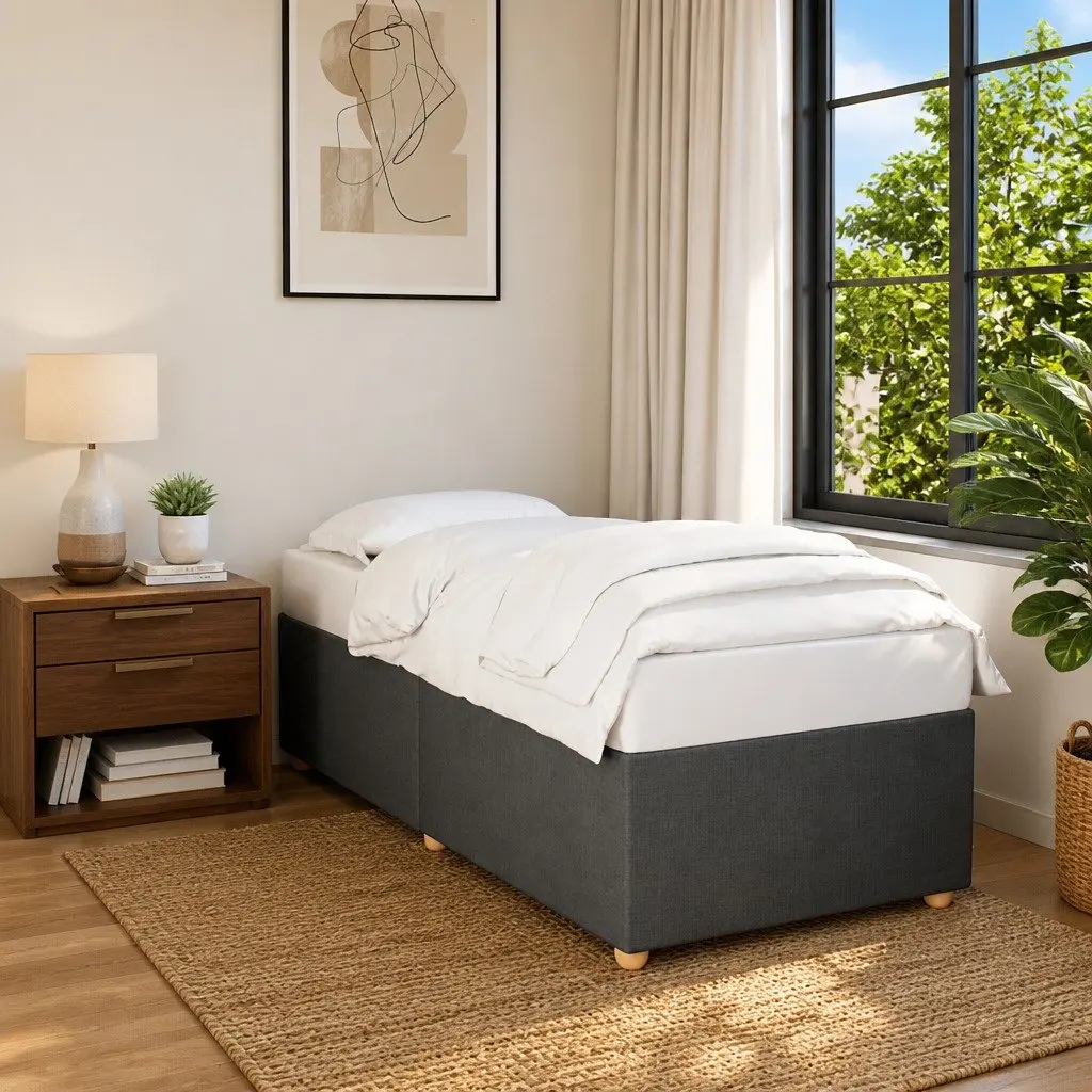 Bed Frame Grey Fabric King Single Slats Support