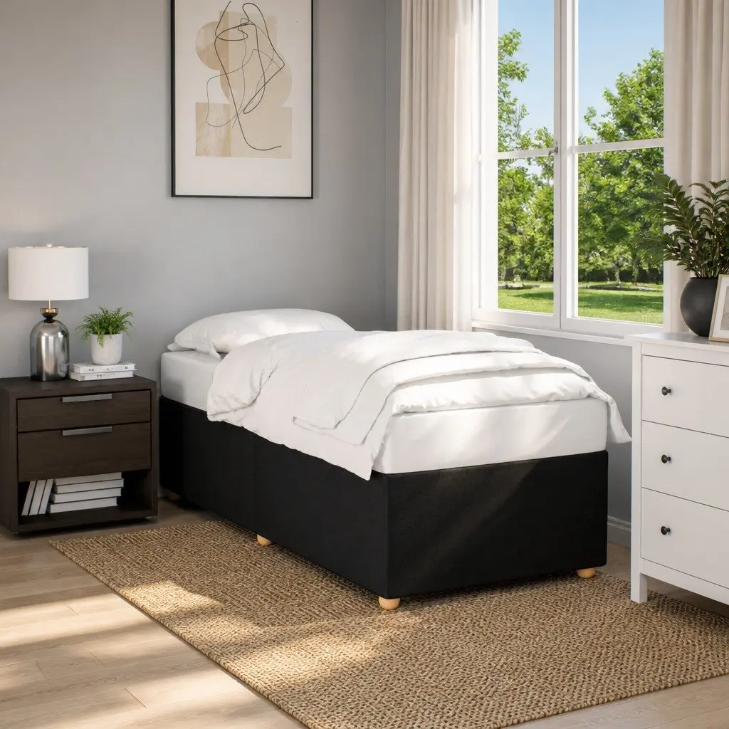 King Single Bed Frame Black Upholstered Fabric Slat Support