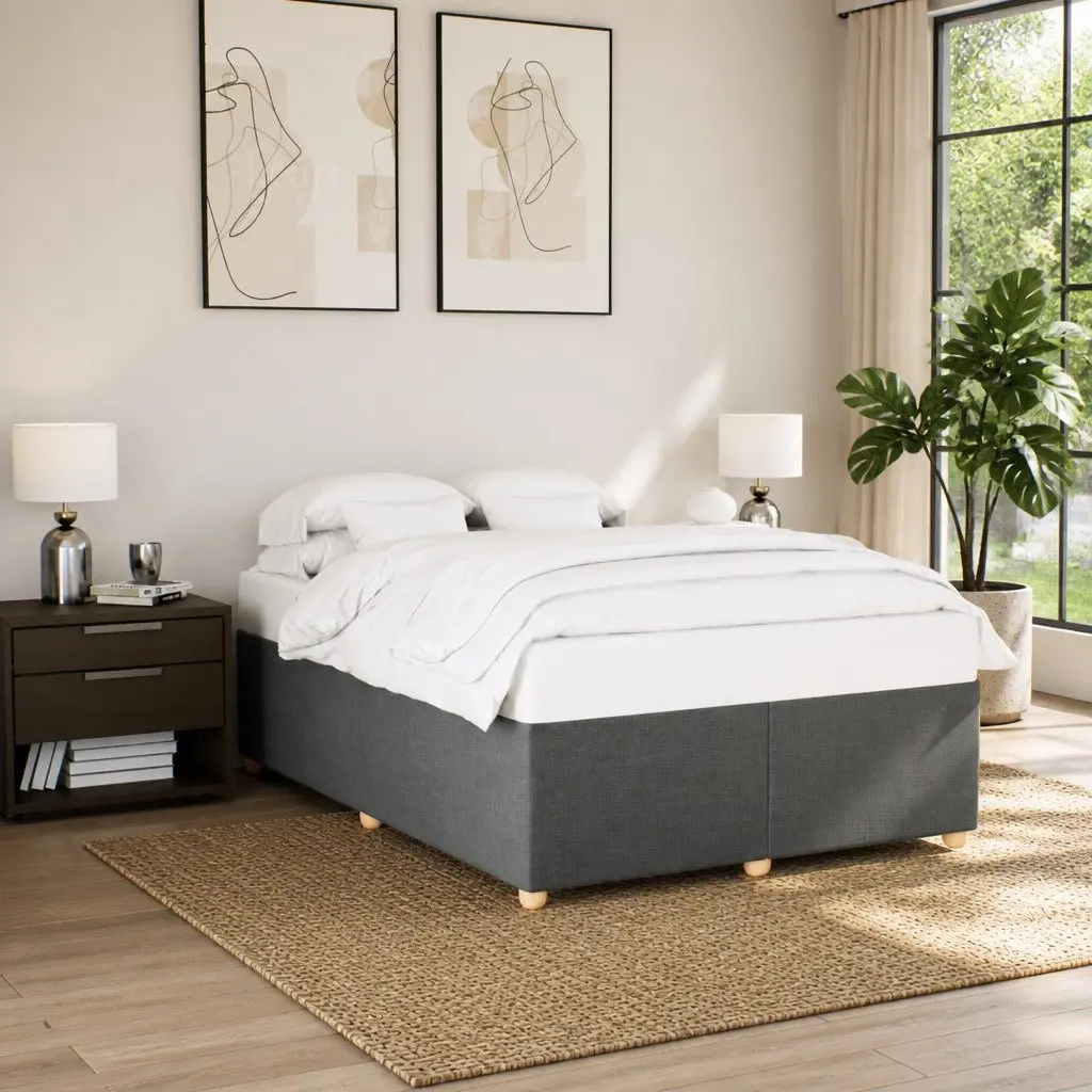 Queen Bed Frame Grey Fabric Upholstered Bedroom Furniture with Slats Support