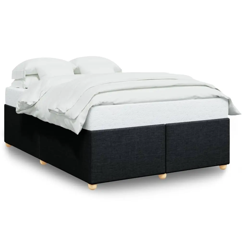 Queen Bed Frame Black Fabric Upholstered Platform Slatted Frame