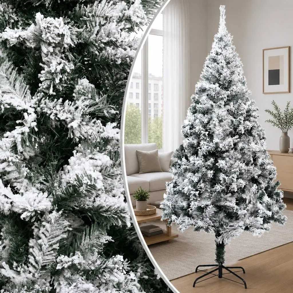 Artificial Christmas Tree Flocked Snow Green 300cm PVC Branches Adjustable