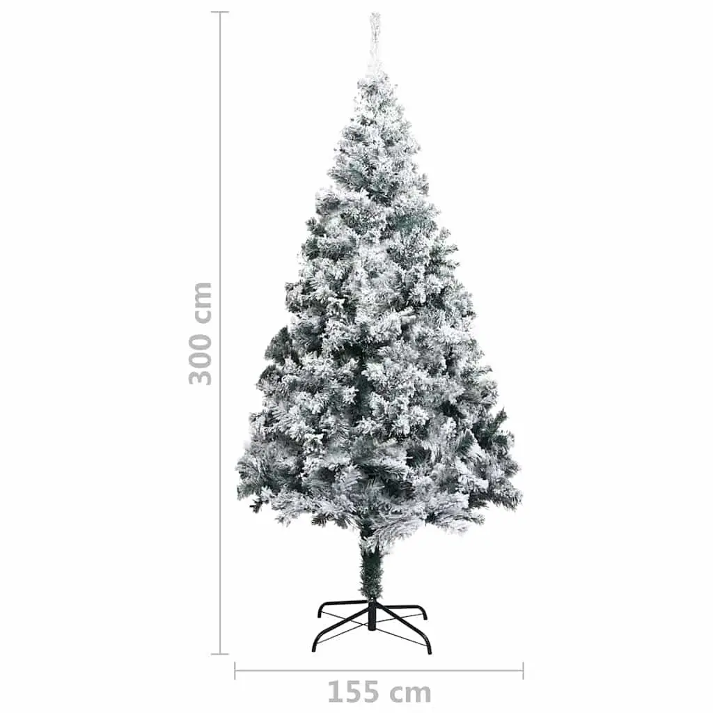 Artificial Christmas Tree Flocked Snow Green 300cm PVC Branches Adjustable