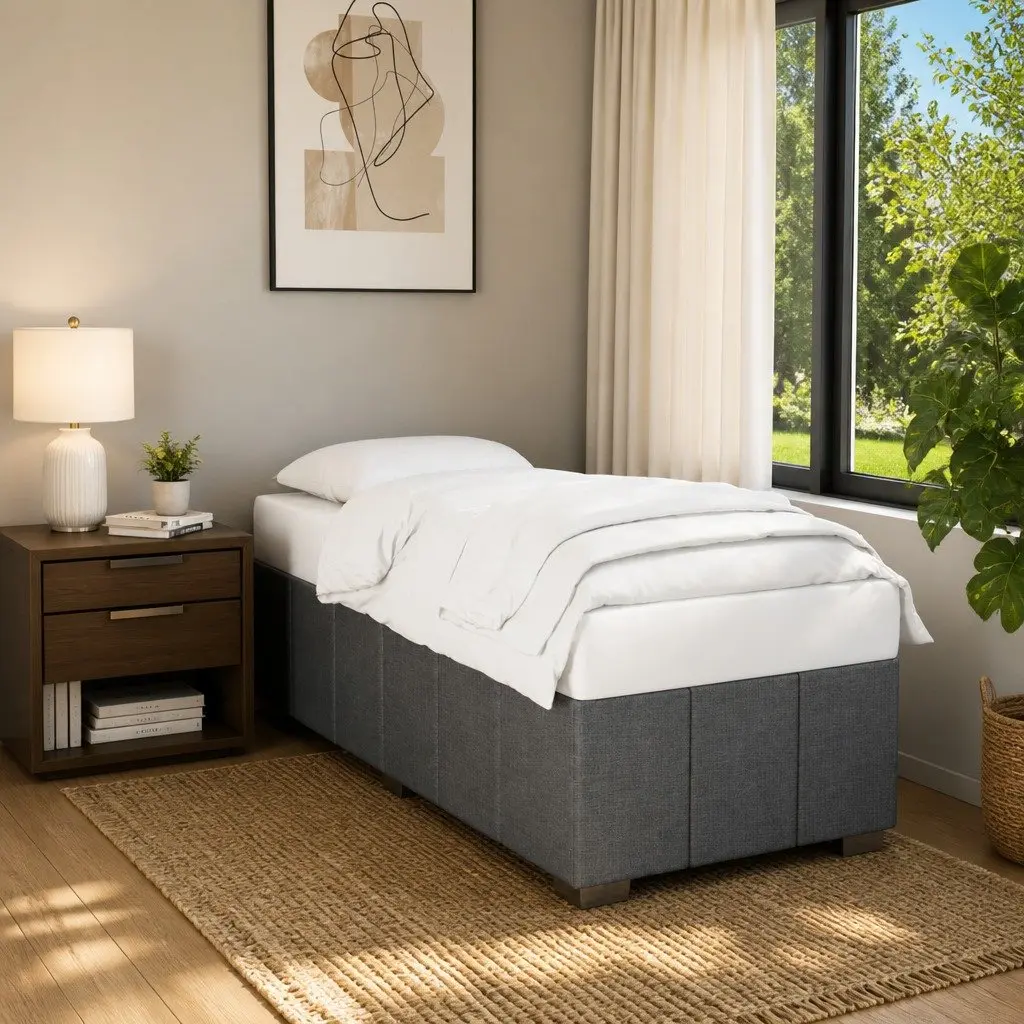 King Single Bed Base Dark Grey Fabric Sturdy Frame
