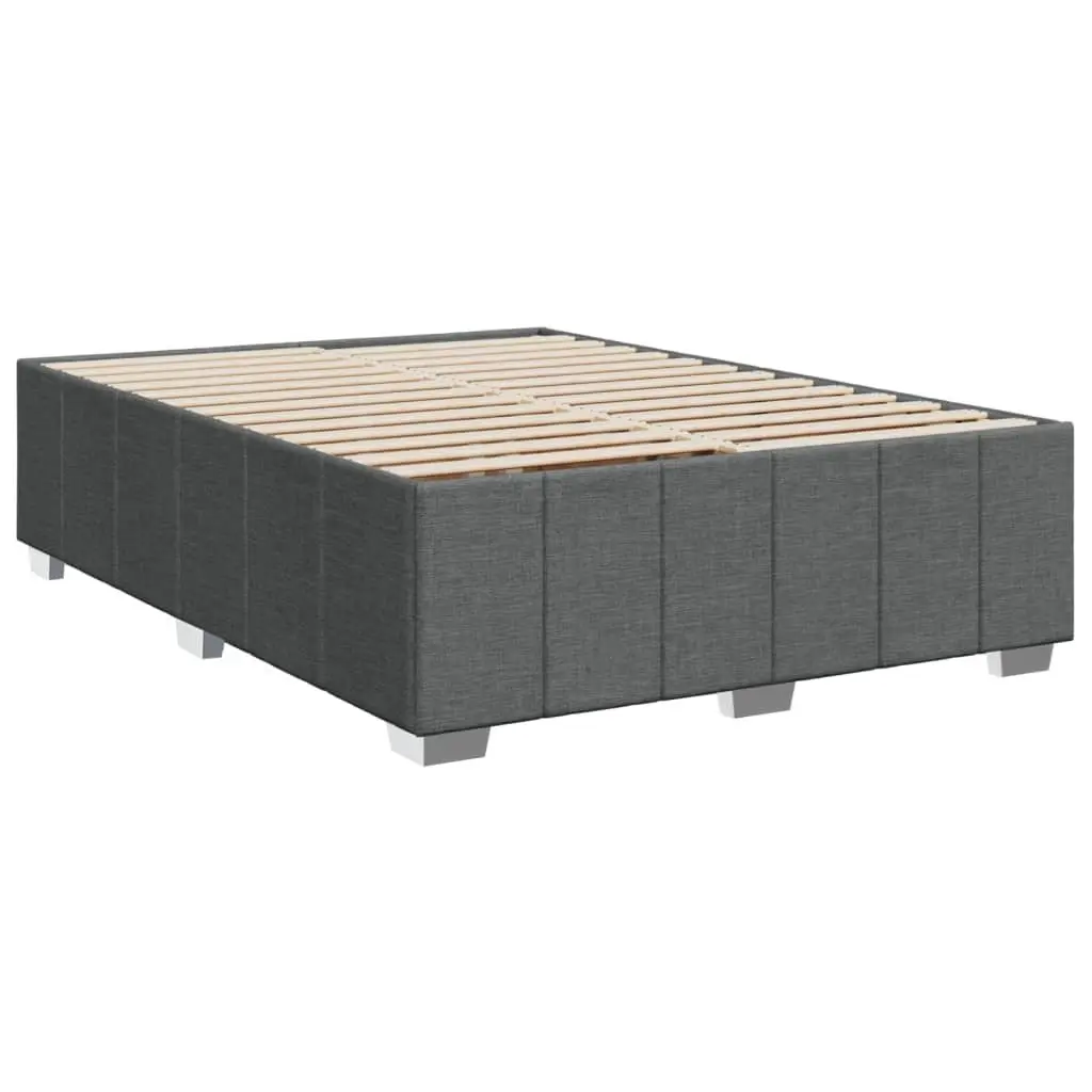 Queen Bed Frame Upholstered in Dark Grey Fabric with Slat Support System