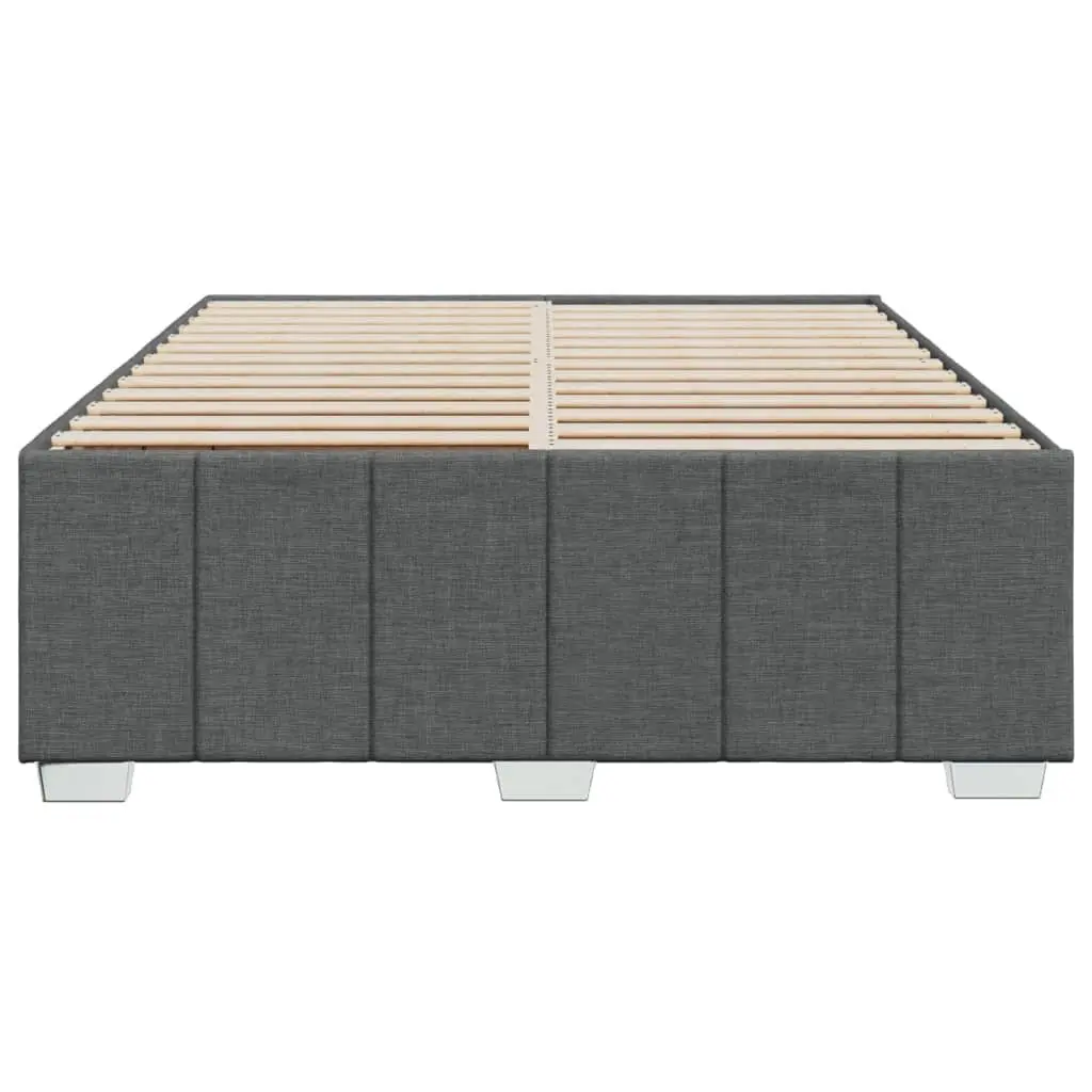 Queen Bed Frame Upholstered in Dark Grey Fabric with Slat Support System