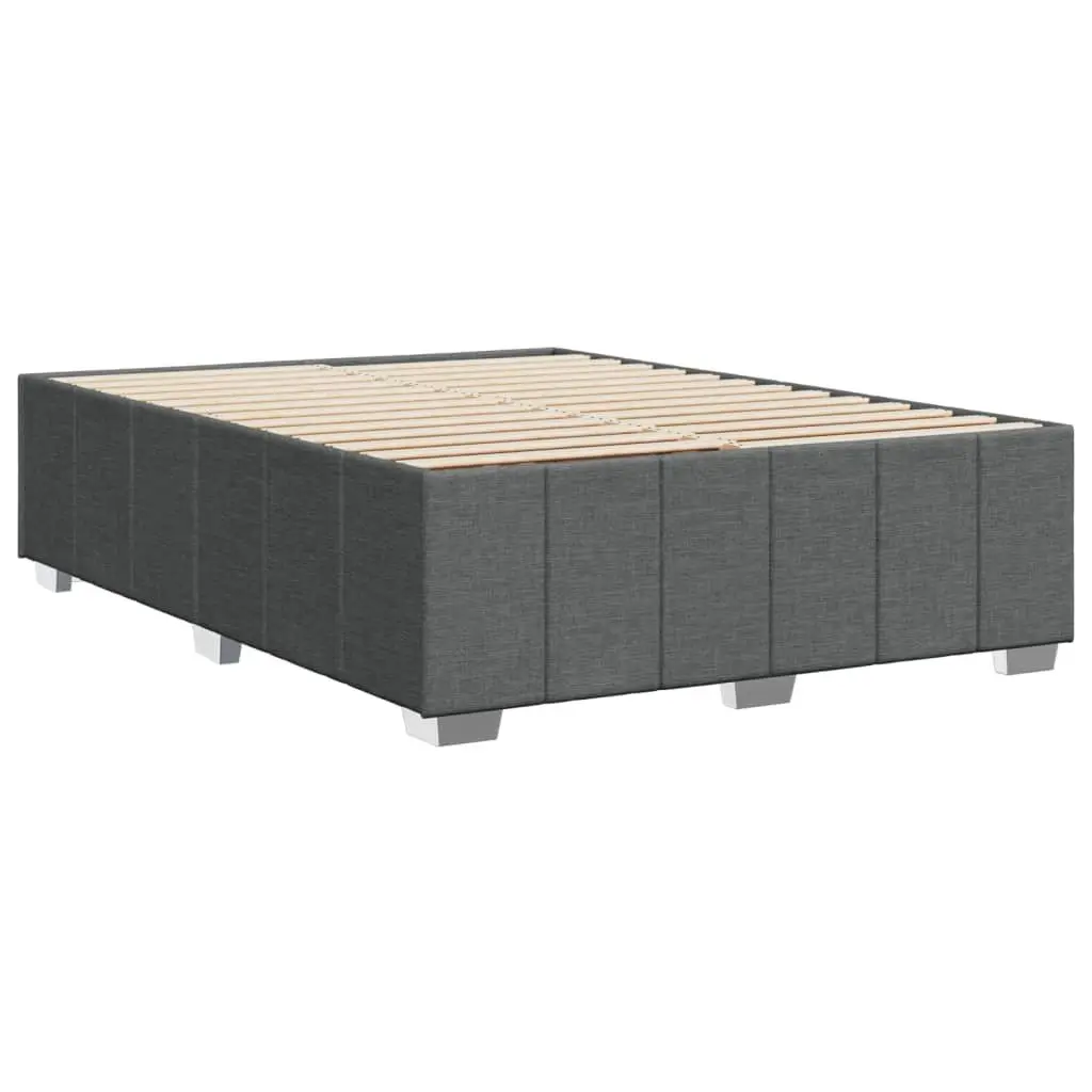 Queen Bed Frame Upholstered in Dark Grey Fabric with Slat Support System
