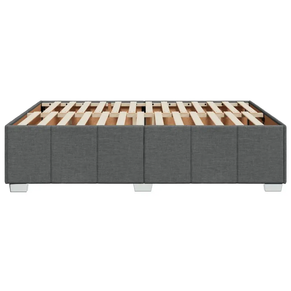 Queen Bed Frame Upholstered in Dark Grey Fabric with Slat Support System